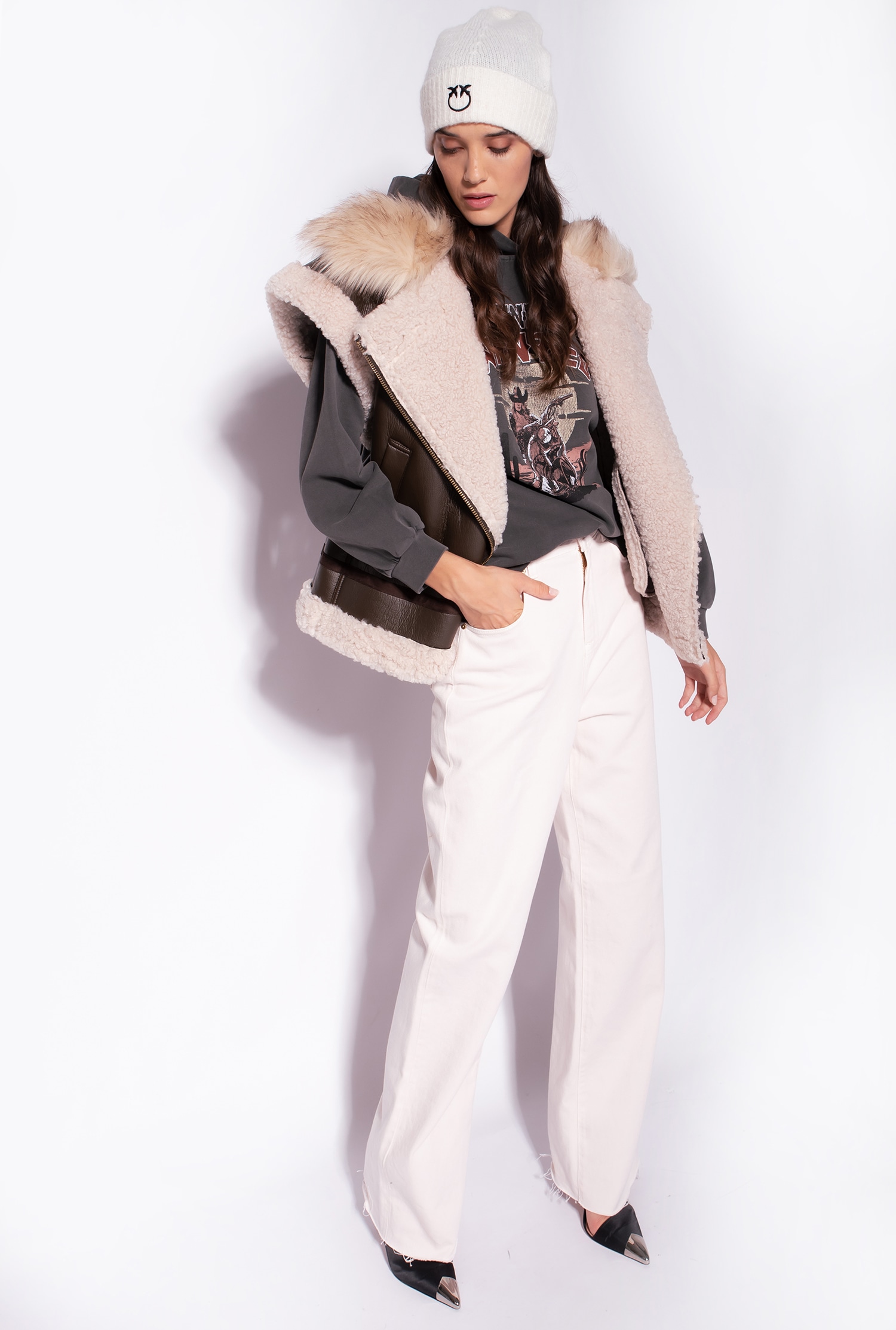 Shearling-look aviator jacket