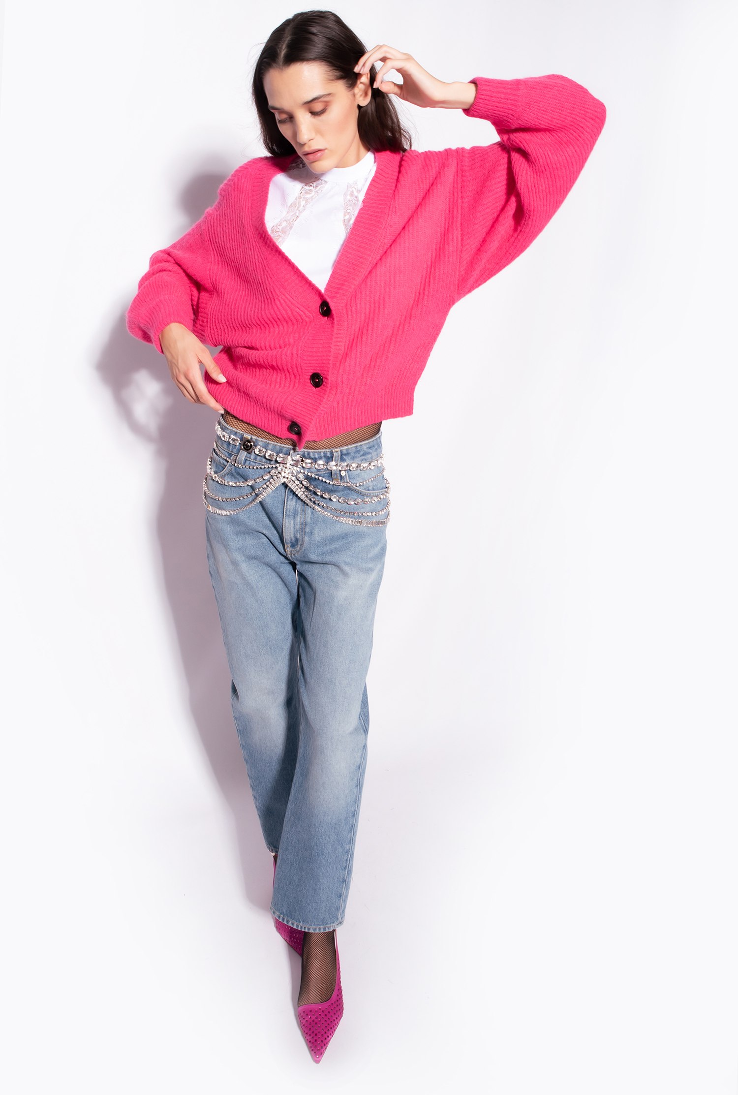 Cropped rib-knit cardigan