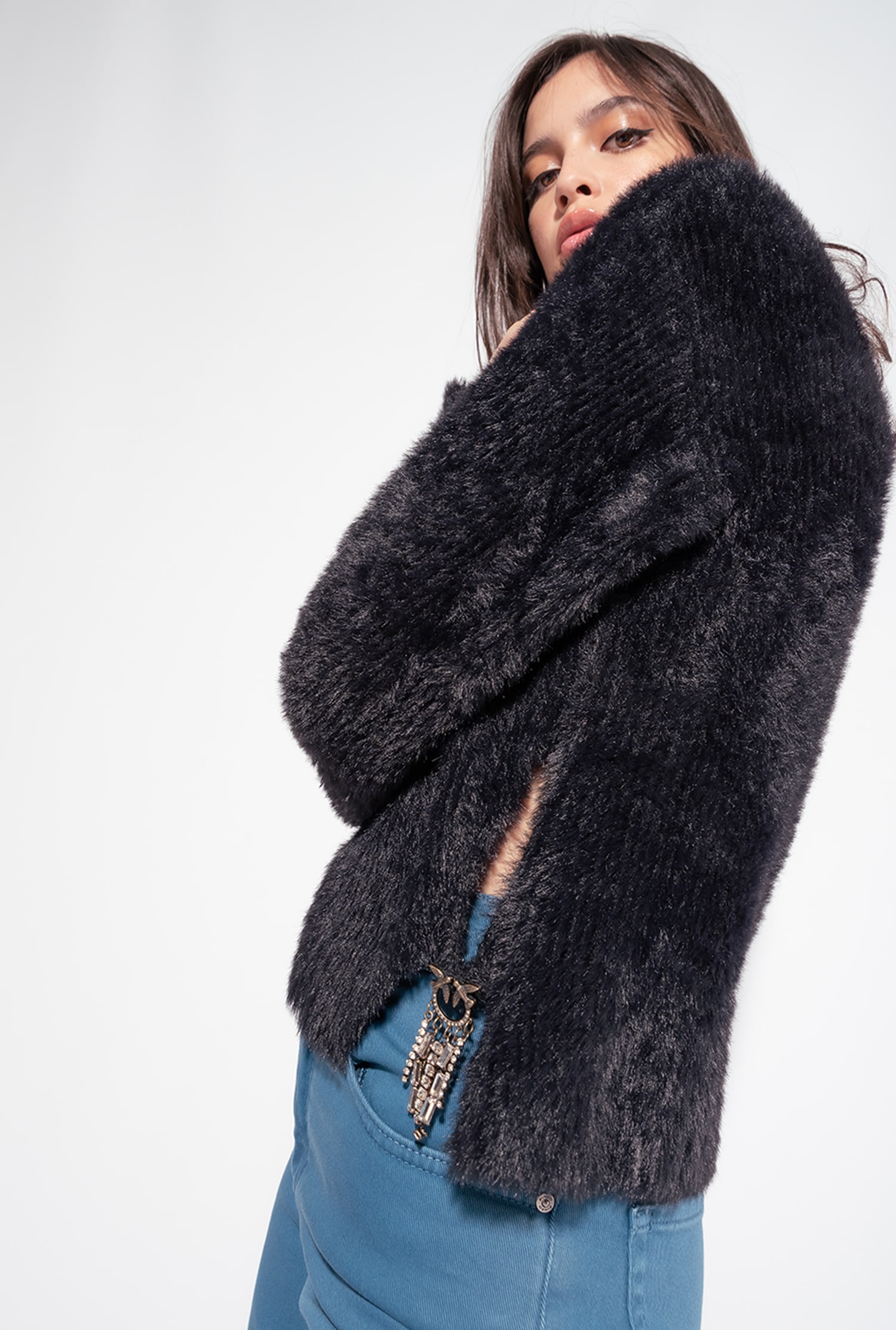 Ribbed teddy-effect pullover