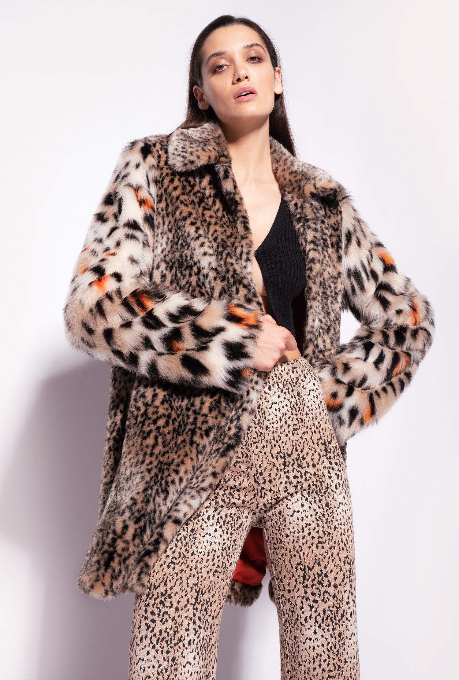 Animal-print faux-fur coat