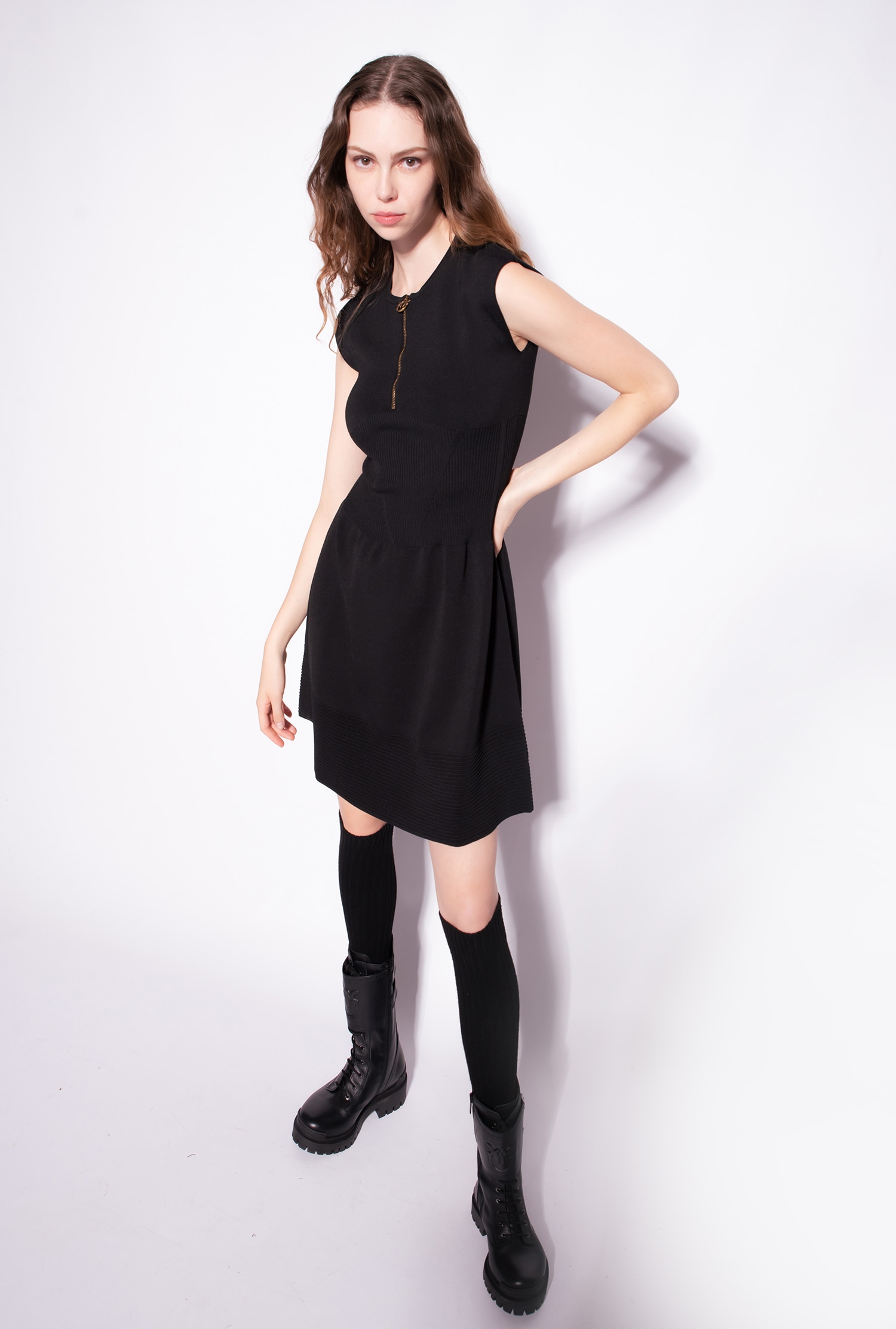 Knit mini dress with zip