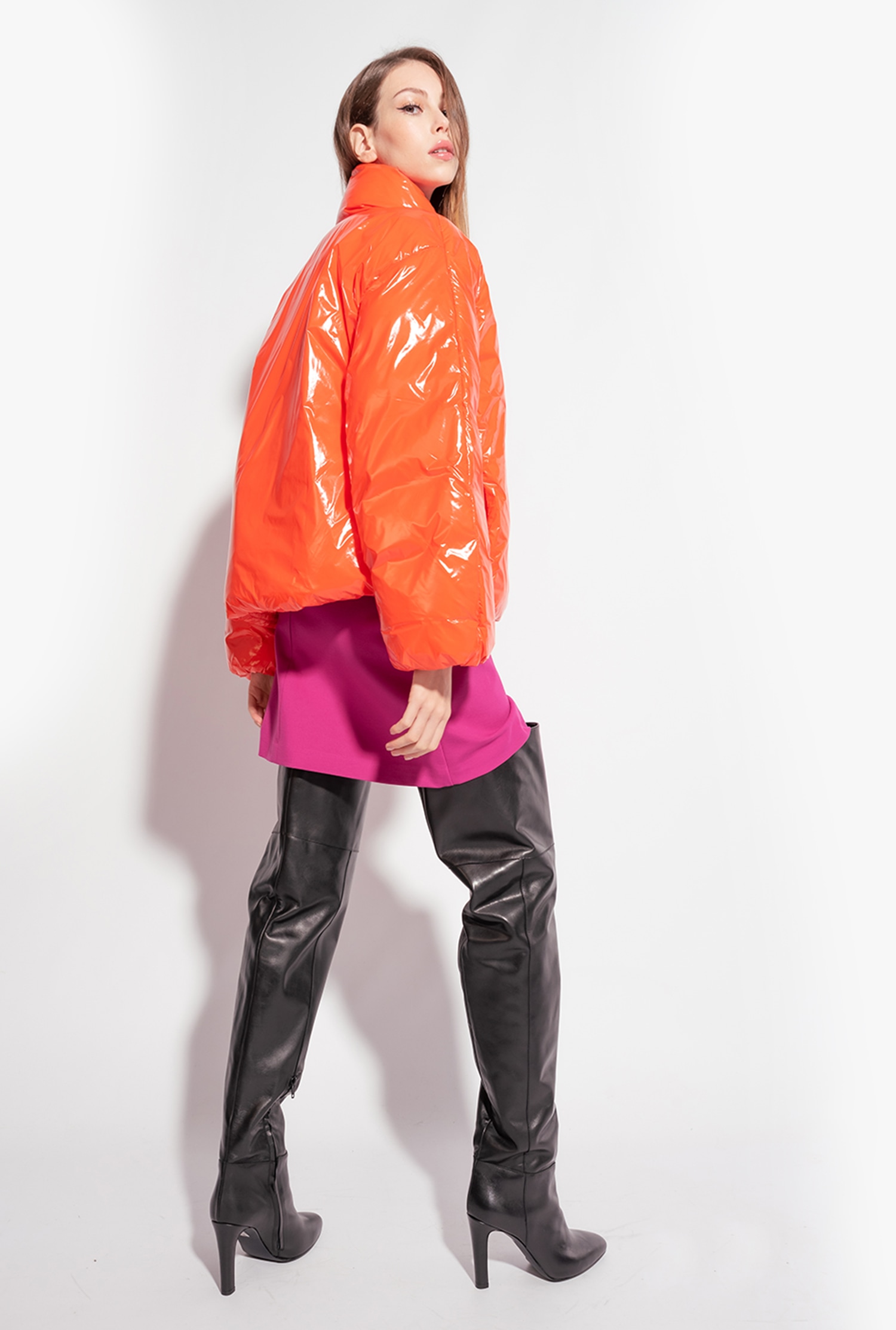 Padded crystal nylon bomber jacket