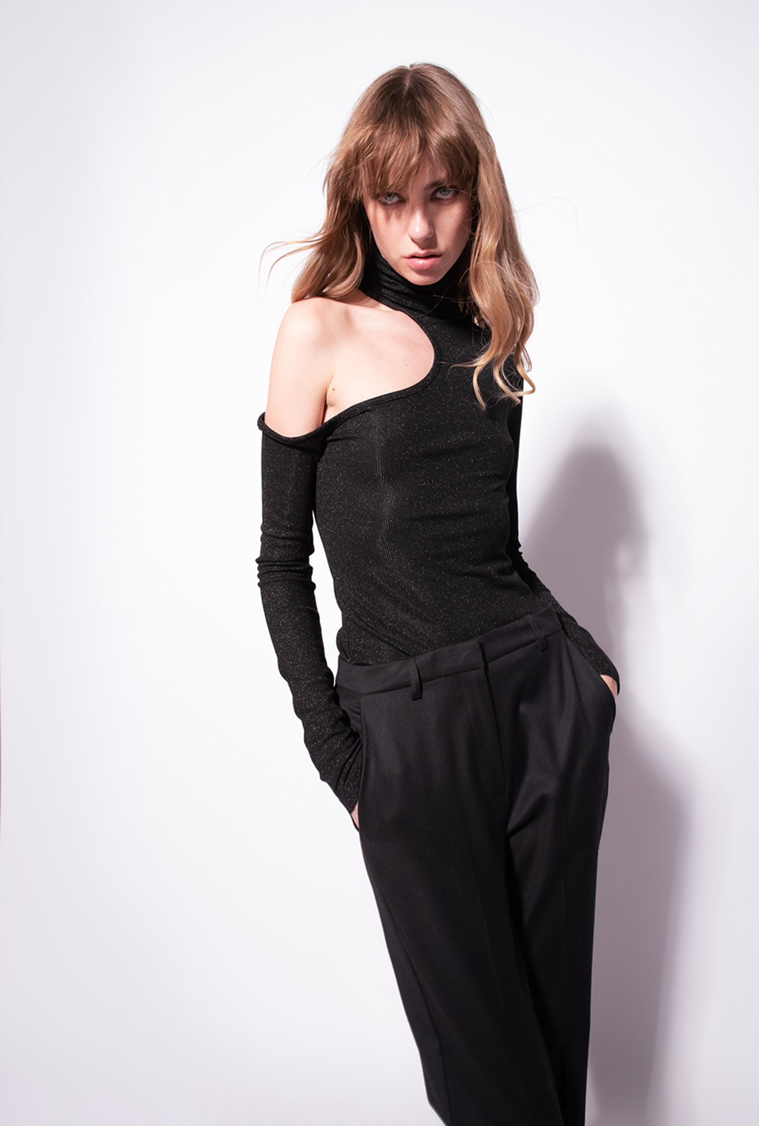 Ribbed lurex turtleneck sweater