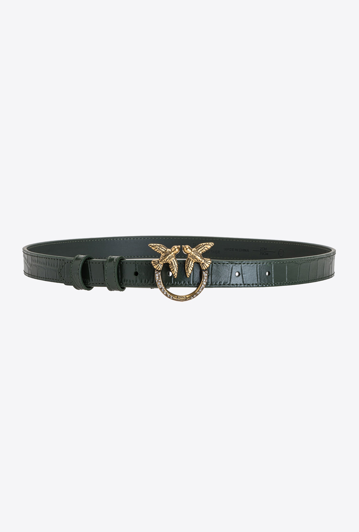 Thin crocodile-print Love Birds leather belt