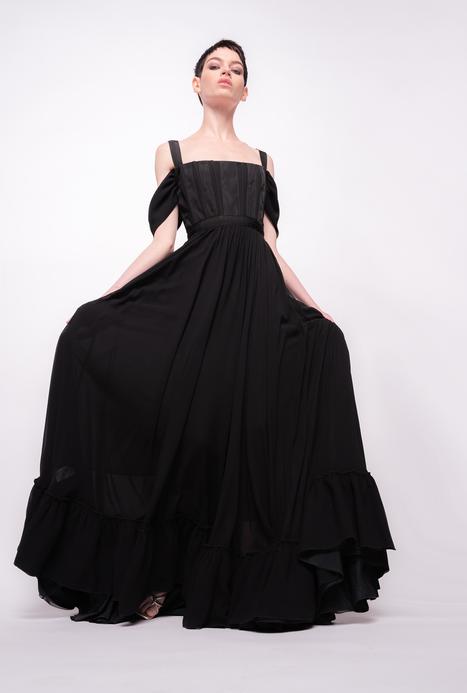 Long georgette bustier dress