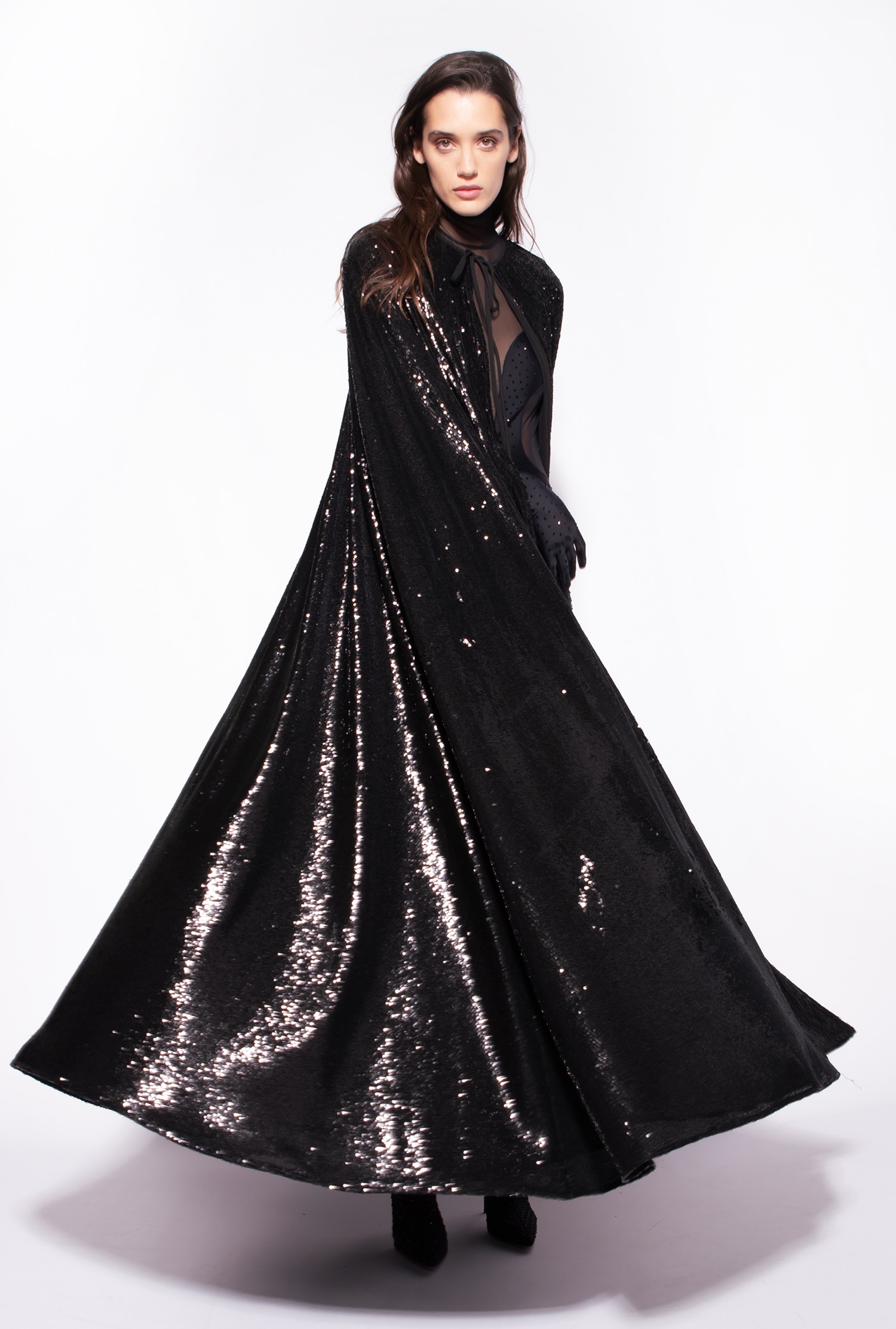 Long cape with sequins all over
