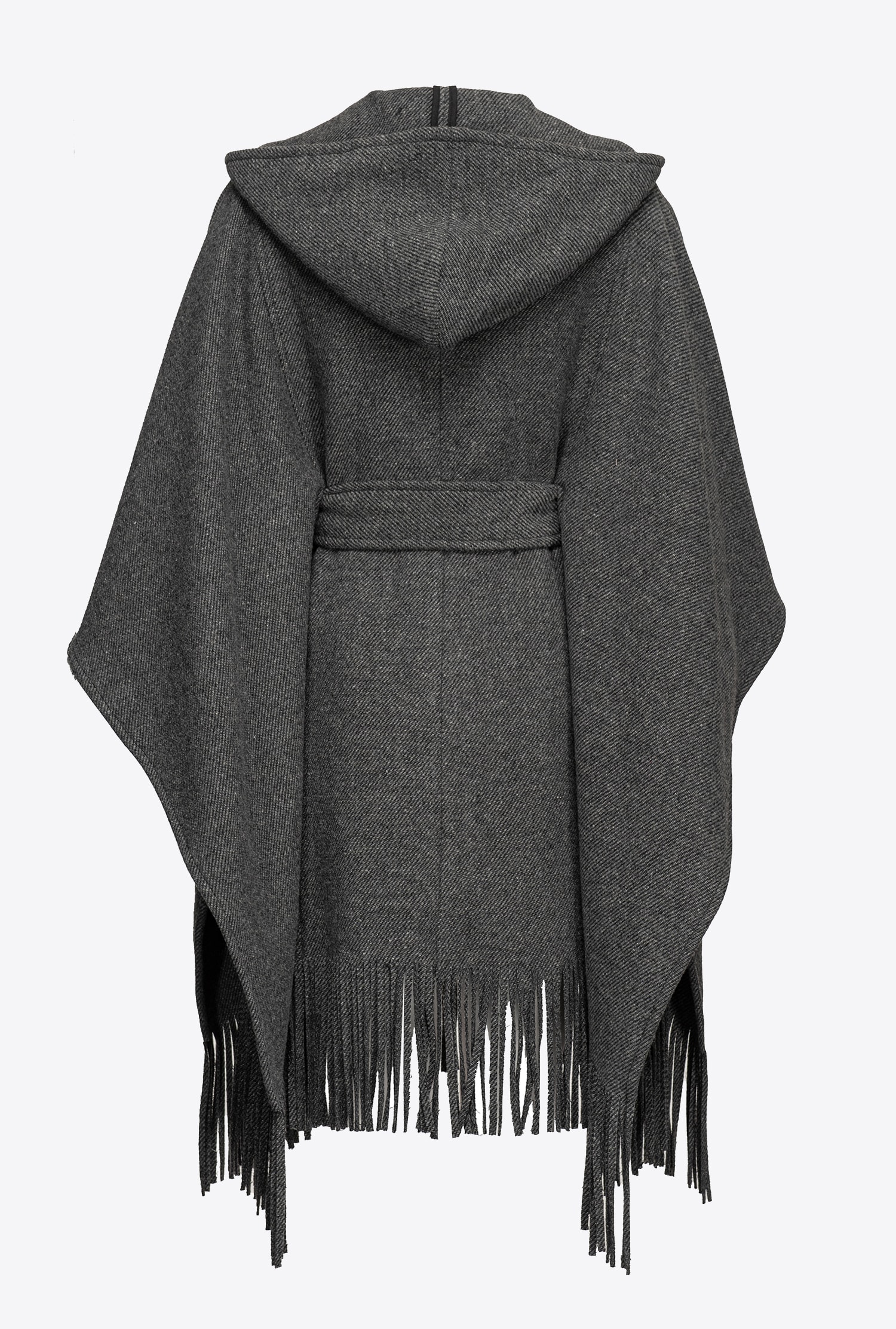 Hooded cape with fringing