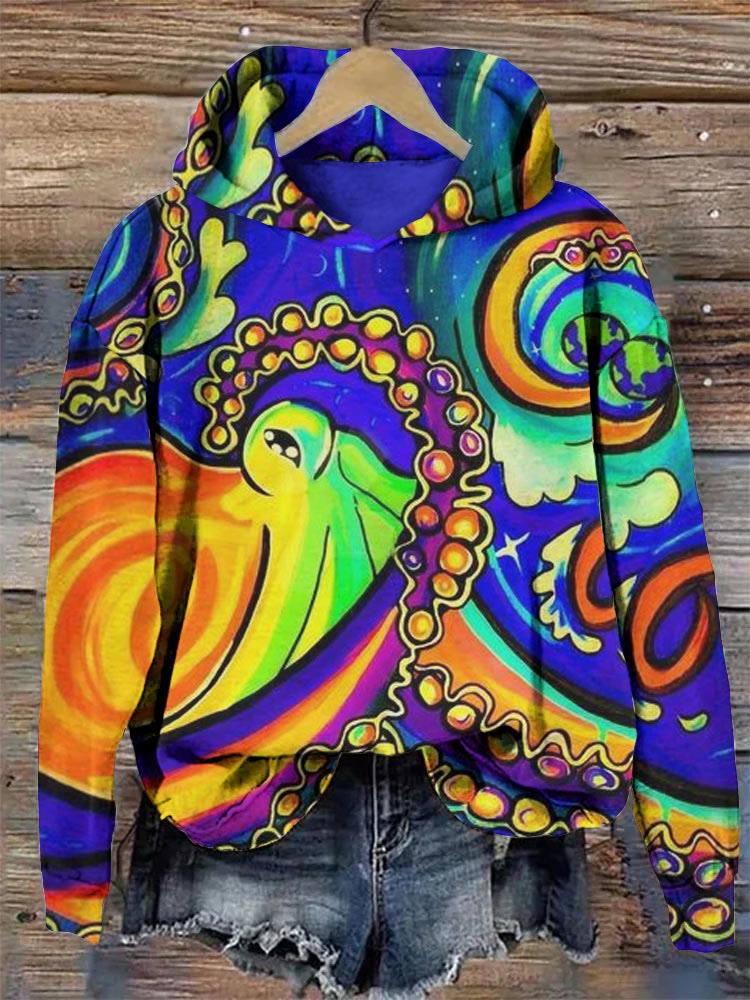 Colorful Abstract Octopus Print Hoodie