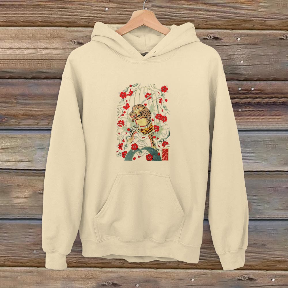 Japanese Frog Samurai Print Casual Hoodie