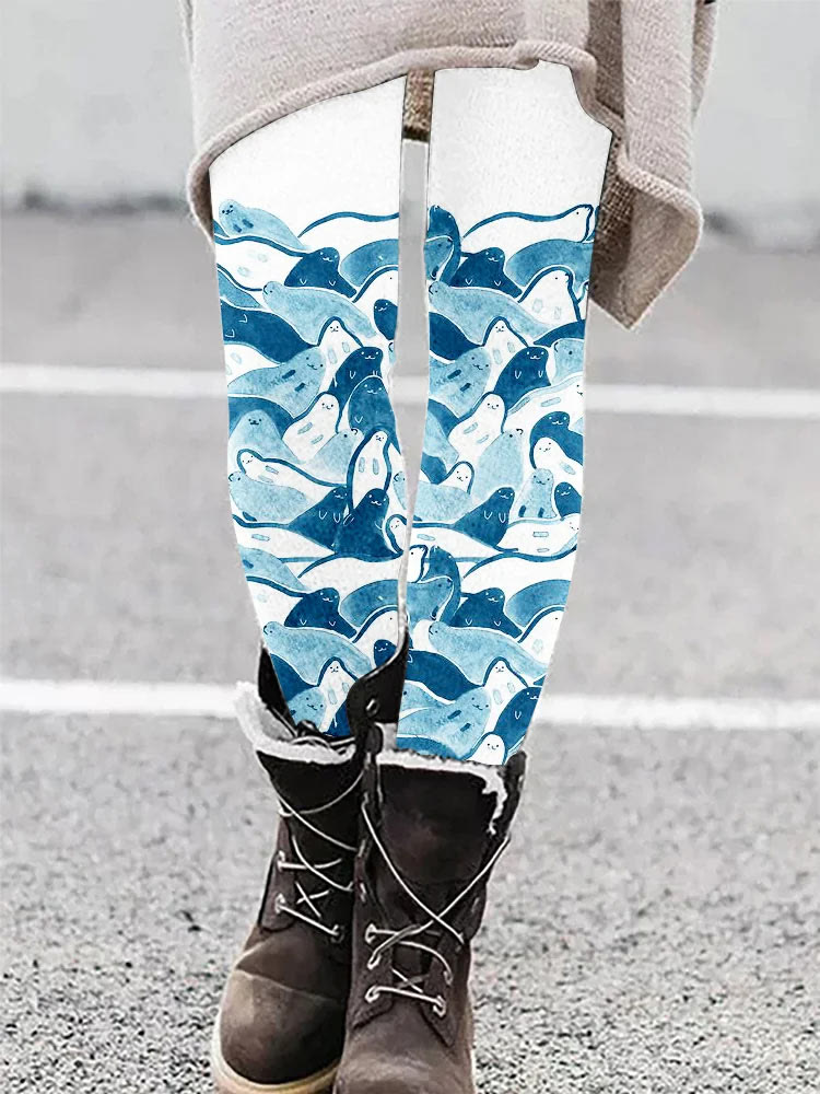 Seal Waves Art Print Casual Leggings