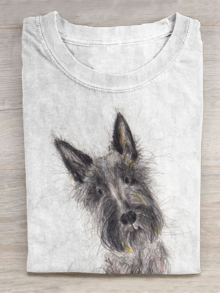 Funny Dog Portrait Art Pattern Print Casual T-shirt