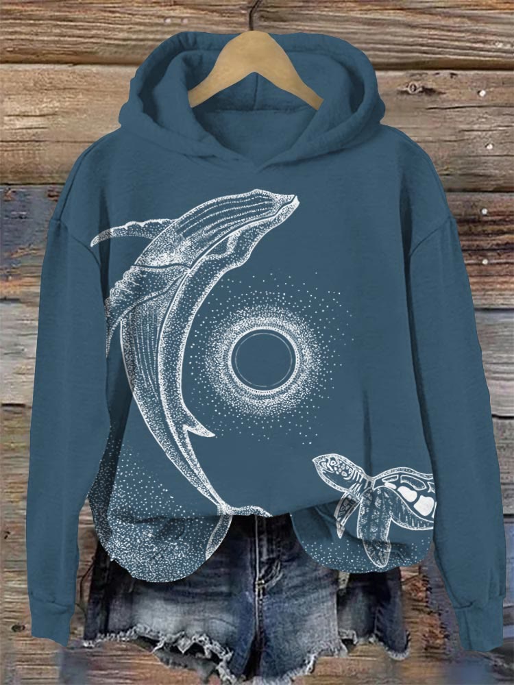 Sea Turtle Whale Star Dot Print Casual Hoodie
