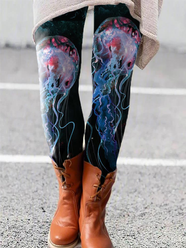 Women's Fantasy Multicolor Jellyfish Print Casual Leggings