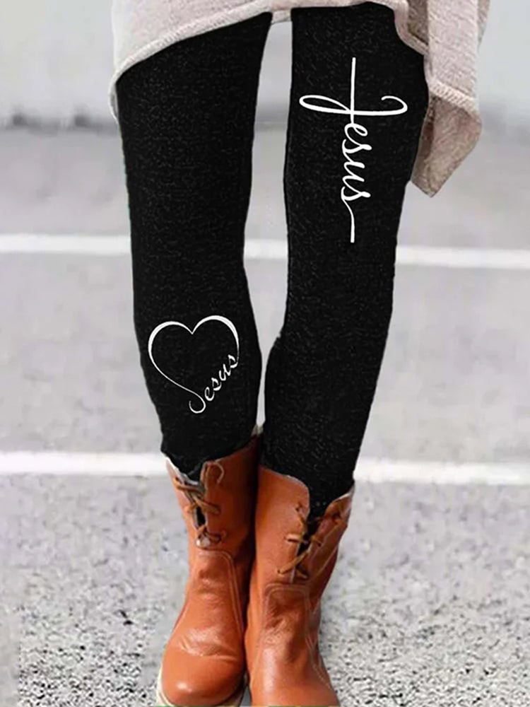 Jesus Print Everyday Casual Leggings