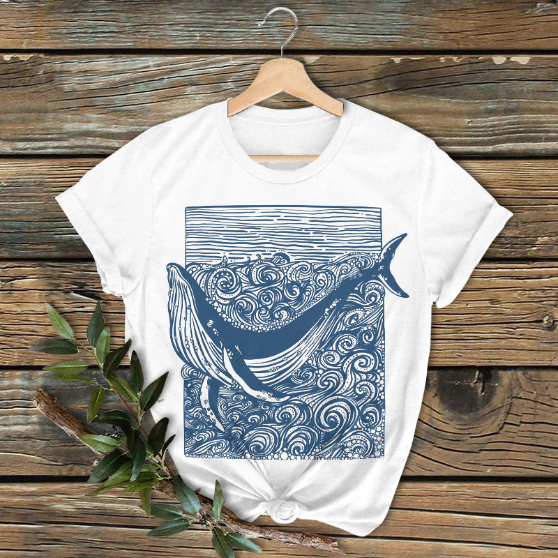 Whale & Waves Japanese Frame Art Print T-shirt