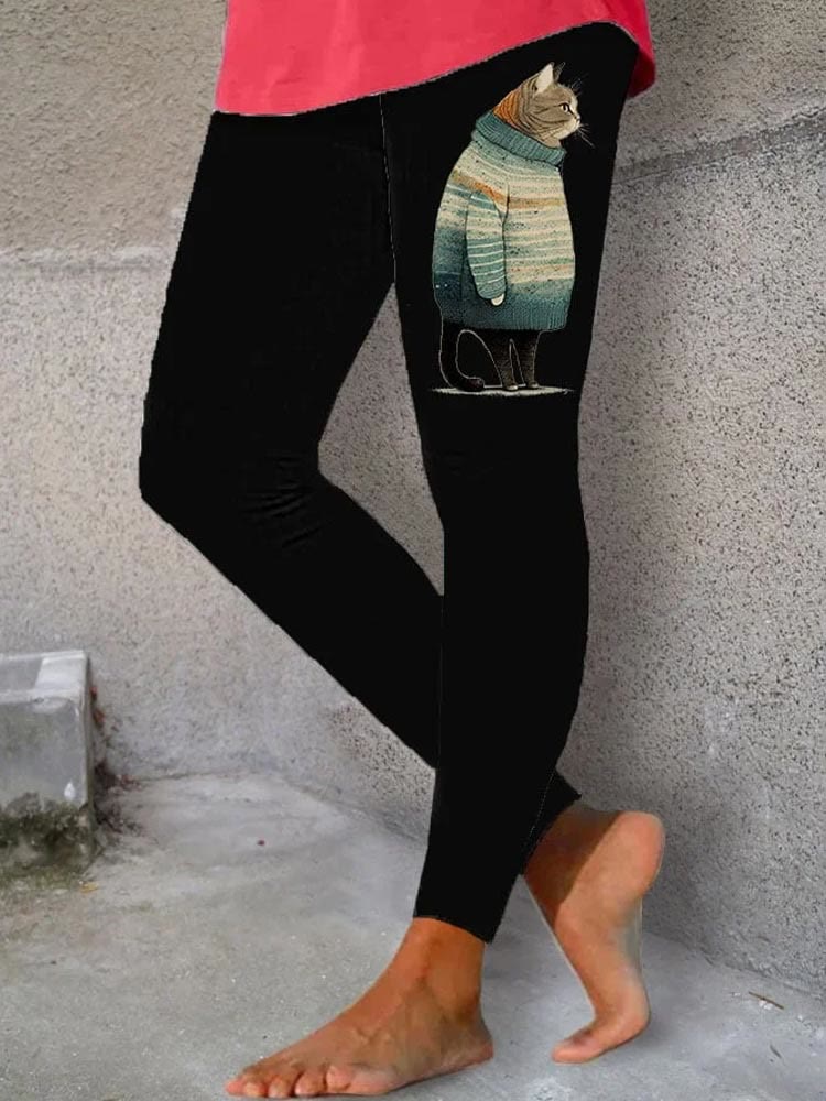 Women's Winter Cat Print Leggings