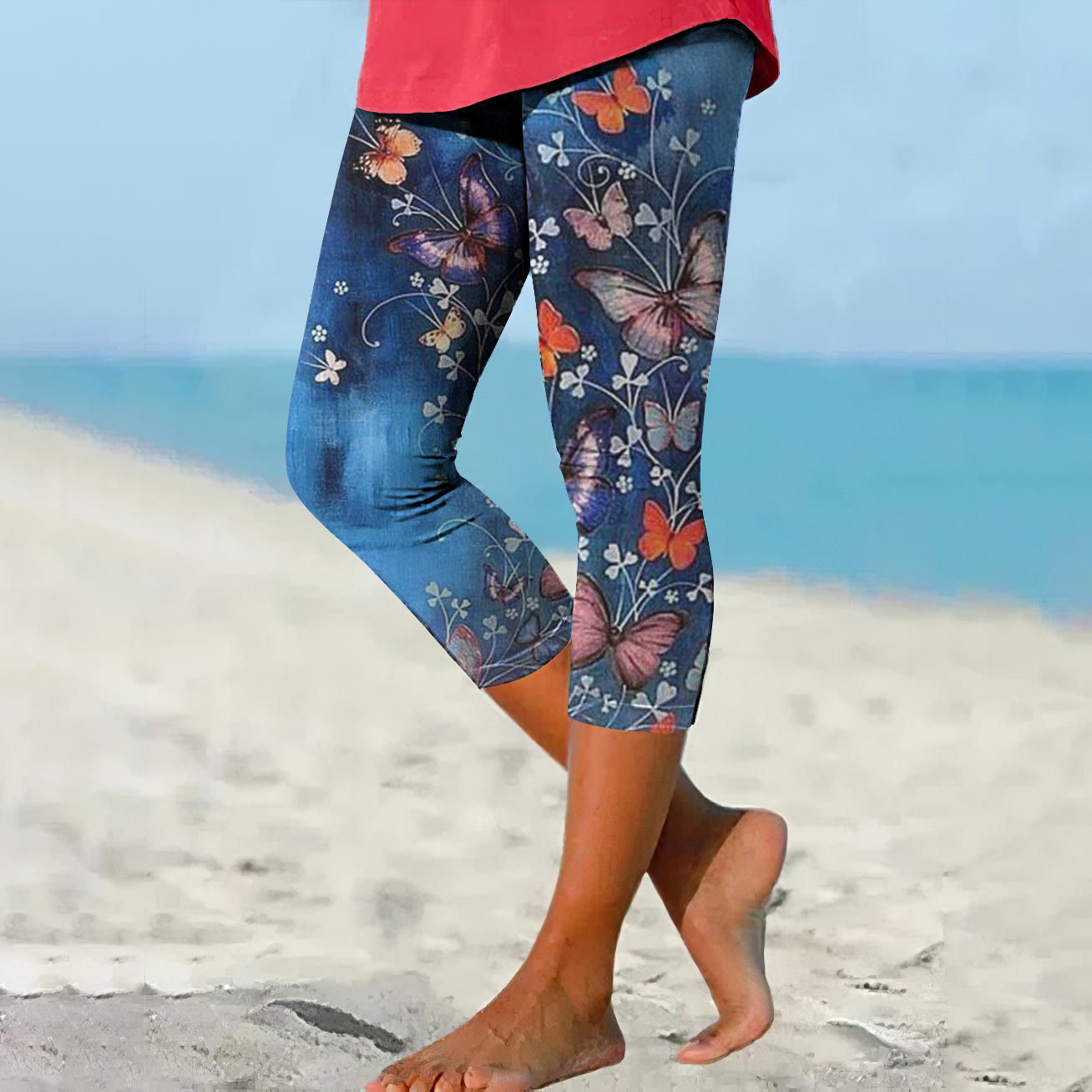 Women's Butterfly Print Casual Capri Leggings
