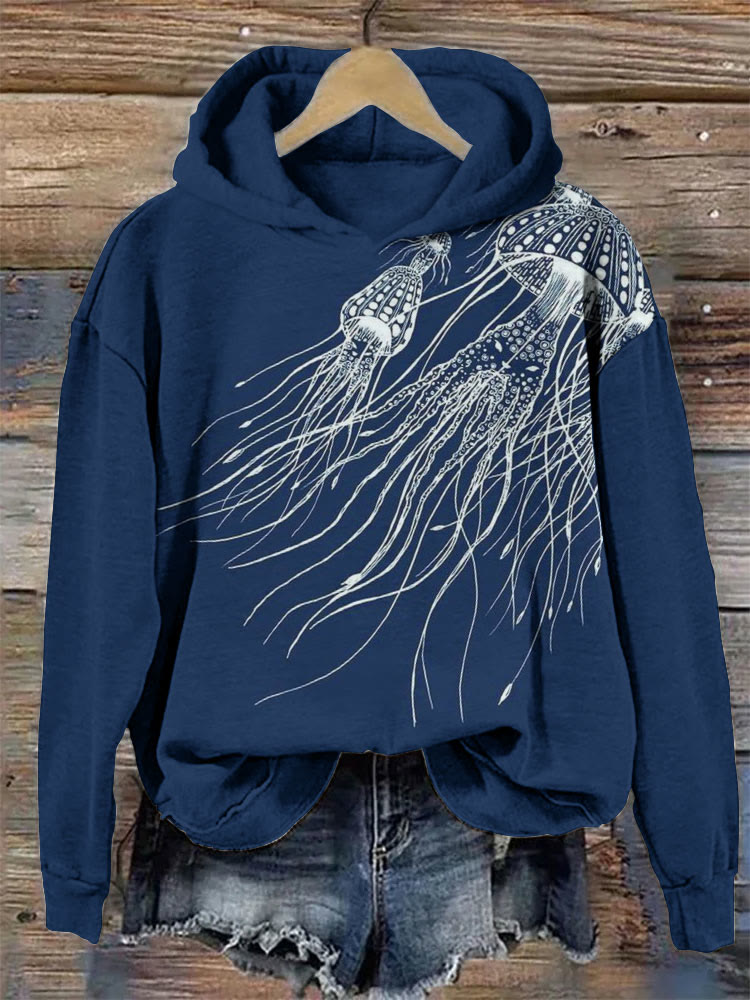 Jellyfish Print Long Sleeve Hoodie