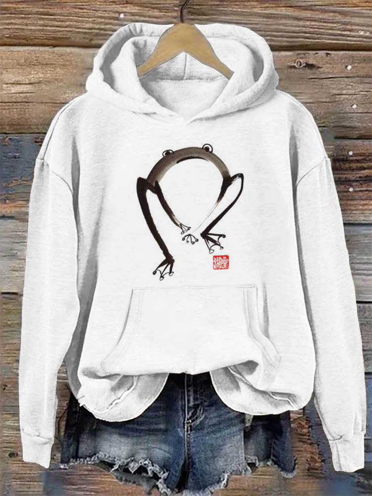 Women's Frog Ancient Japanese Art Print Casual Hoodie