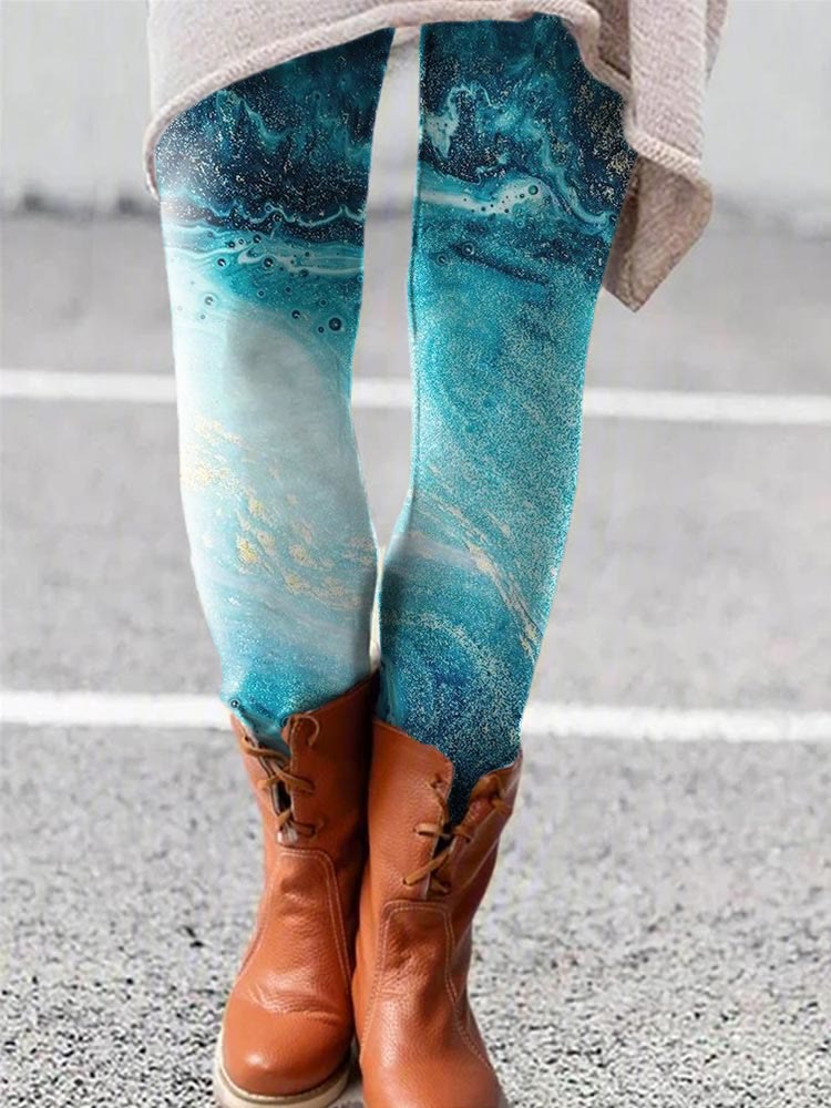 Women's Casual Blue Gradient Print Leggings