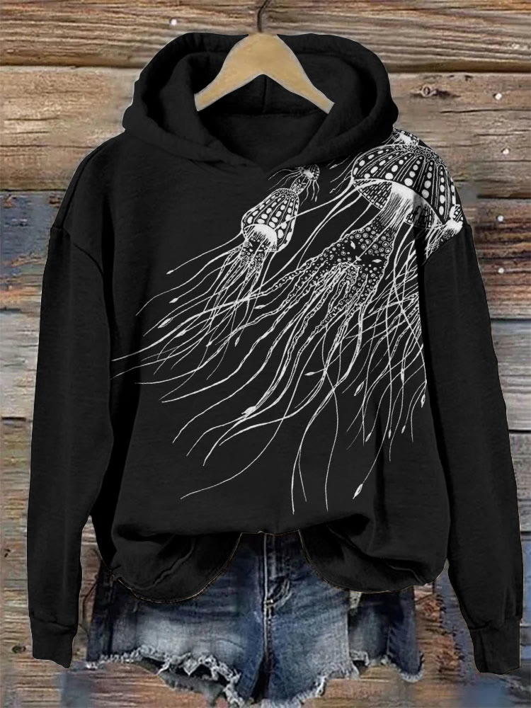 Jellyfish Print Long Sleeve Hoodie