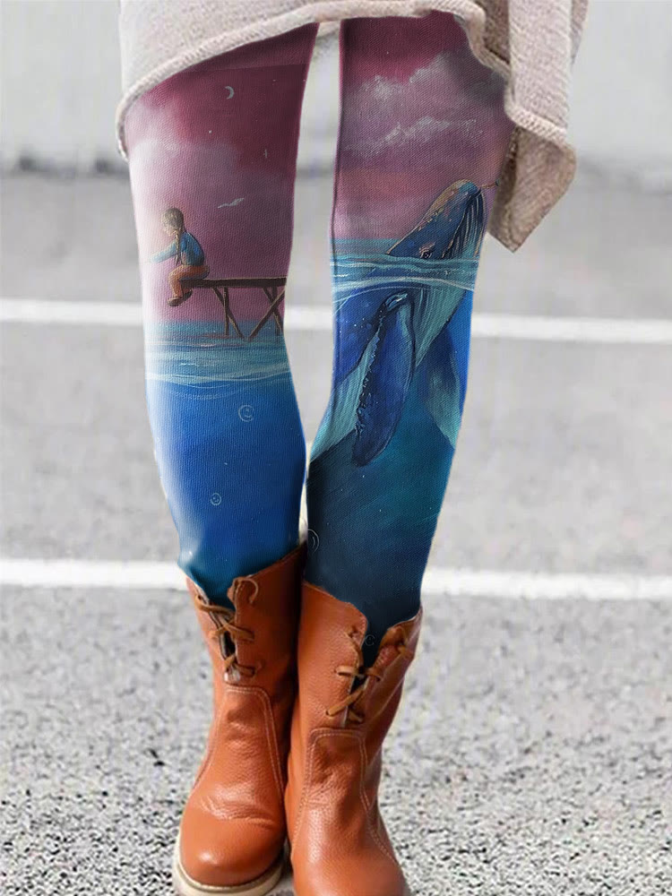 Women's Whale Playful Fairy Tale Print Casual Leggings