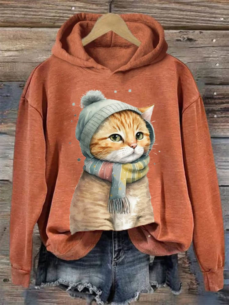 Women's Winter Vintage Cat Hoodie