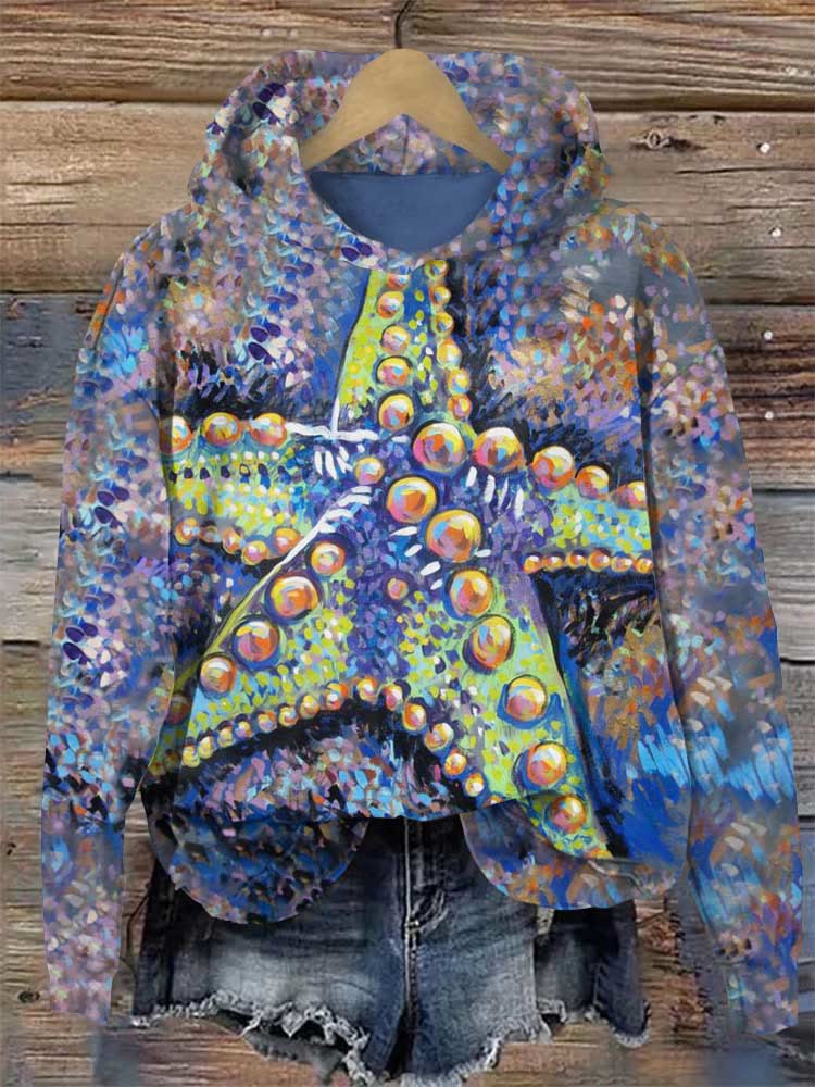 Abstract Oil Painting Starfish Print Hoodie