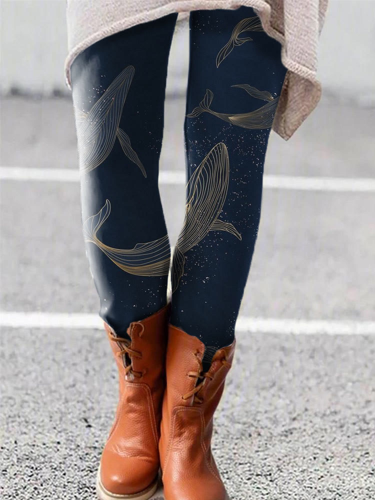 Starry Sky And Whale Print Leggings
