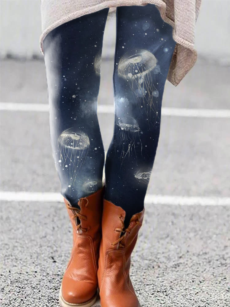 Dark Ocean Jellyfish Art Print Casual Leggings