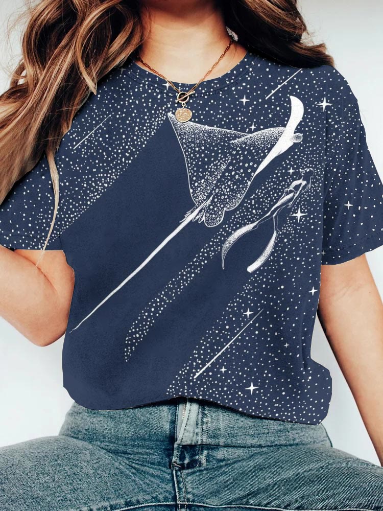 Women's Starry Manta Print Casual T-shirt