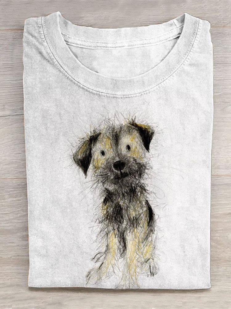 Funny Dog Portrait Art Pattern Print Casual T-shirt