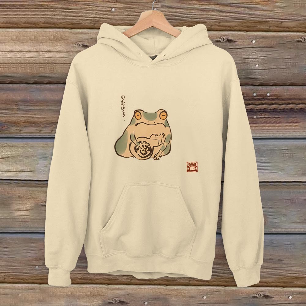Ancient Japanese Style Cute Frog Print Casual Hoodie