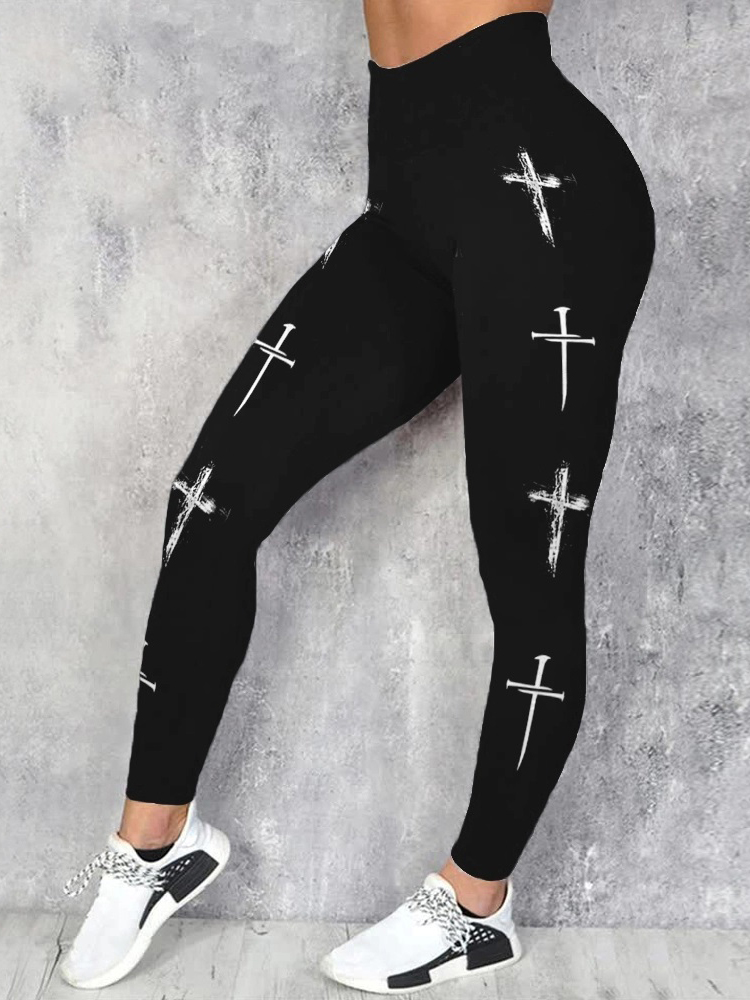 Women's Faith Cross Print Yoga Leggings