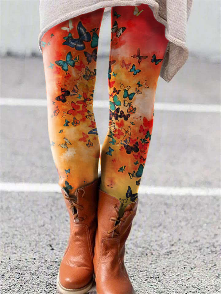 Women's Ombre Butterfly Print Casual Leggings