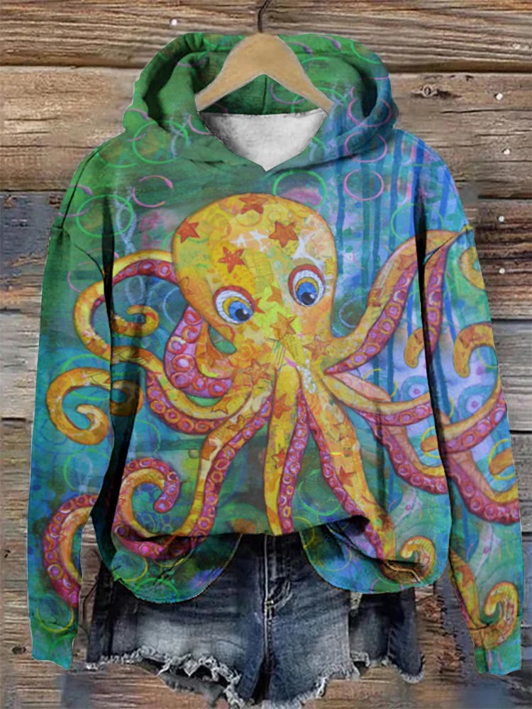 Cute Star Octopus Print Casual Hoodie