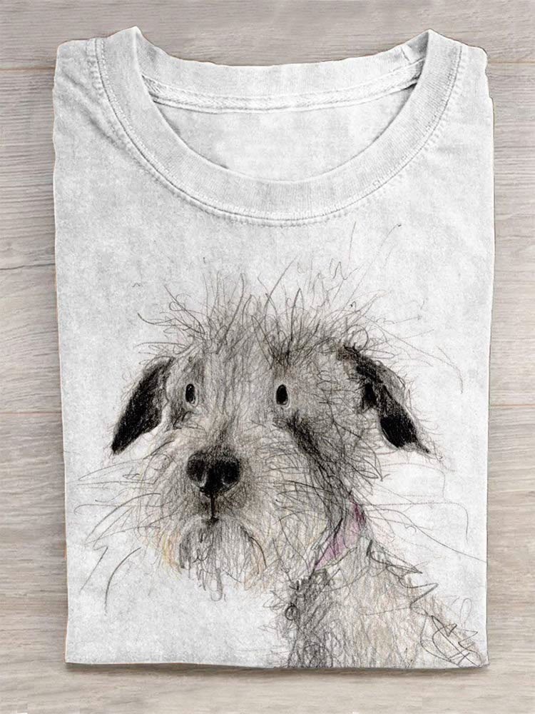 Funny Dog Portrait Art Pattern Print Casual T-shirt