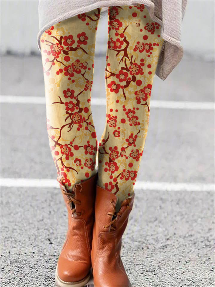 Japanese Plum Blossom Art Vintage Leggings