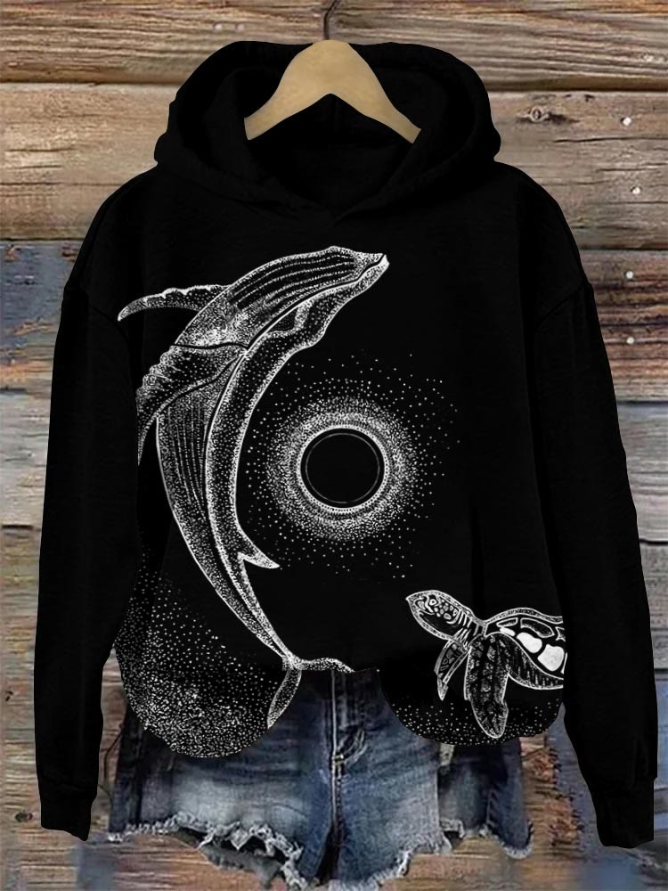 Sea Turtle Whale Star Dot Print Casual Hoodie