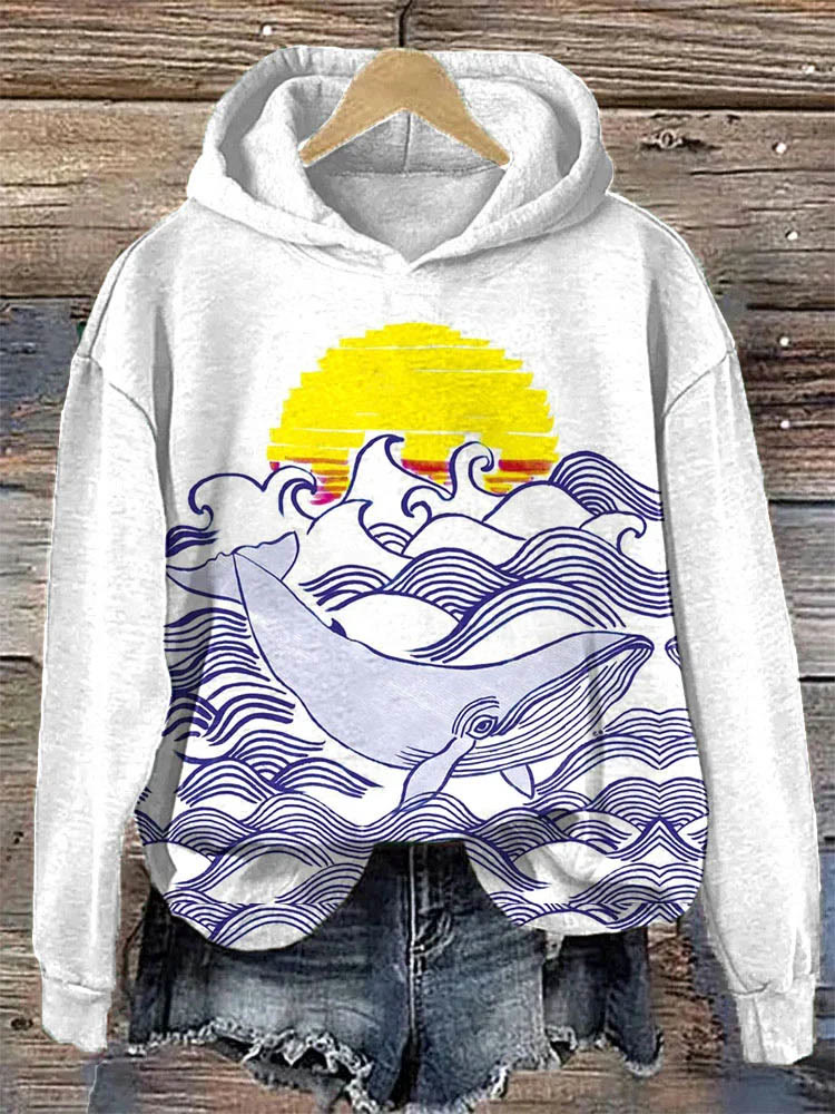 Maritime Whale Art Painting Print Hoodie