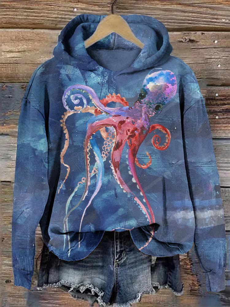 Women's Colorful Octopus Print Hoodie
