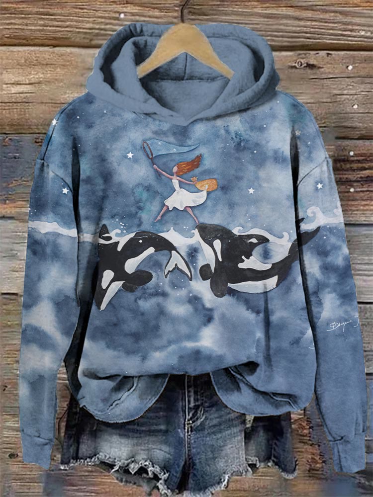 Fantasy Ocean Orca Print Hoodie