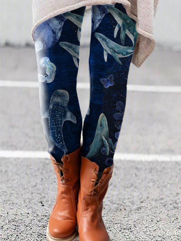 Starry Sky And Marine Life Print Leggings