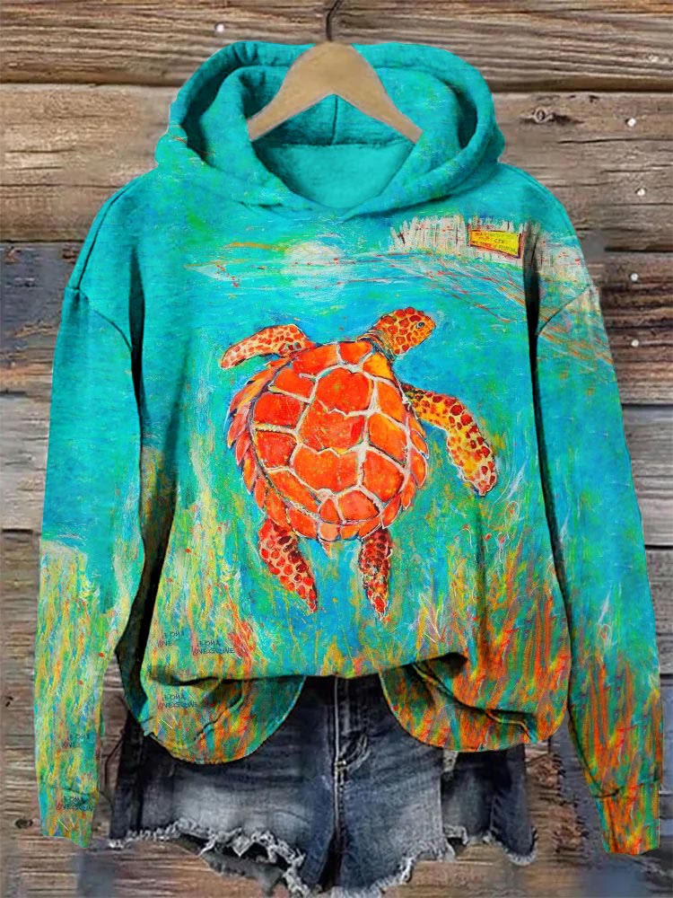 Turtle And Seaweed Print Hoodie