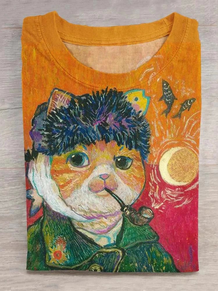 Vintage Van Gogh Cat Art Print T-shirt