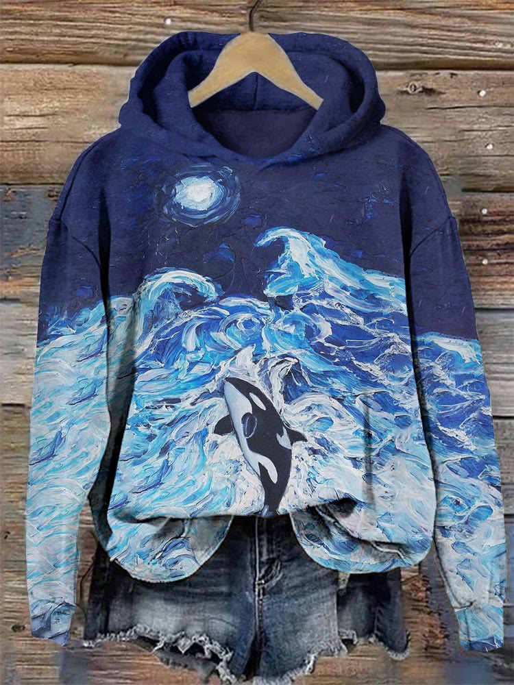 Killer Whale Oil Painting Print Comfy Hoodie