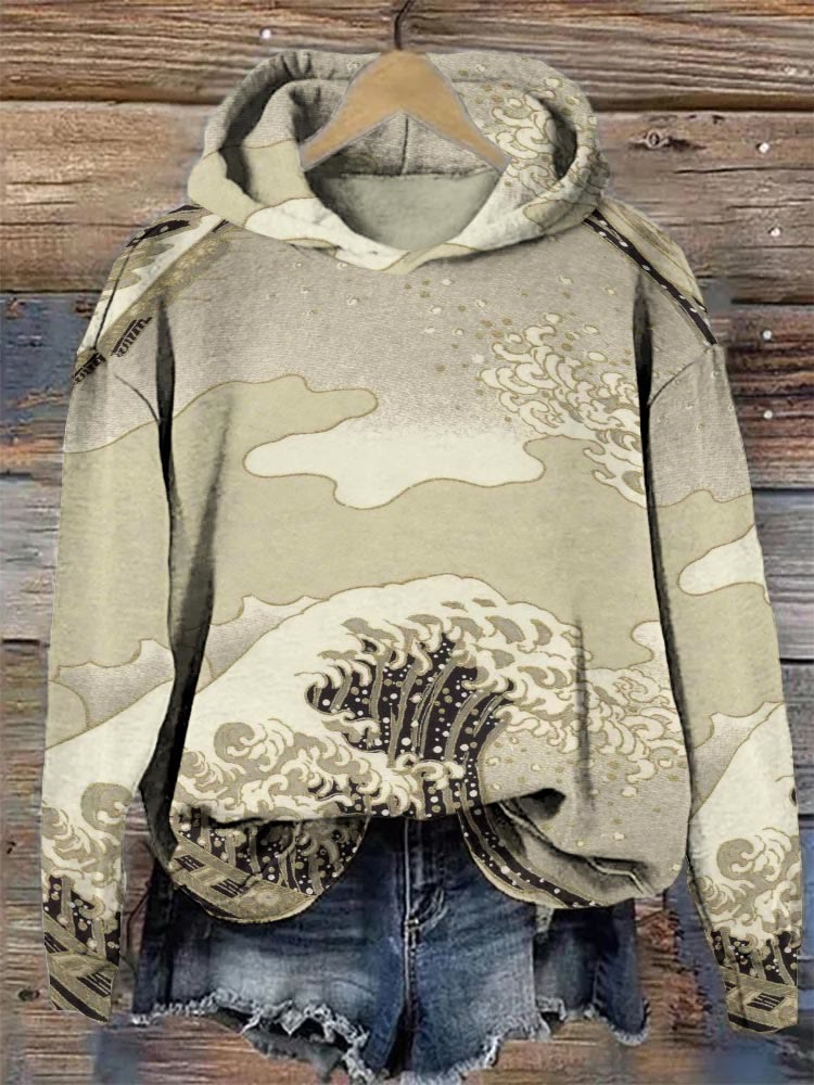 Japanese Art Wave Print Hoodie