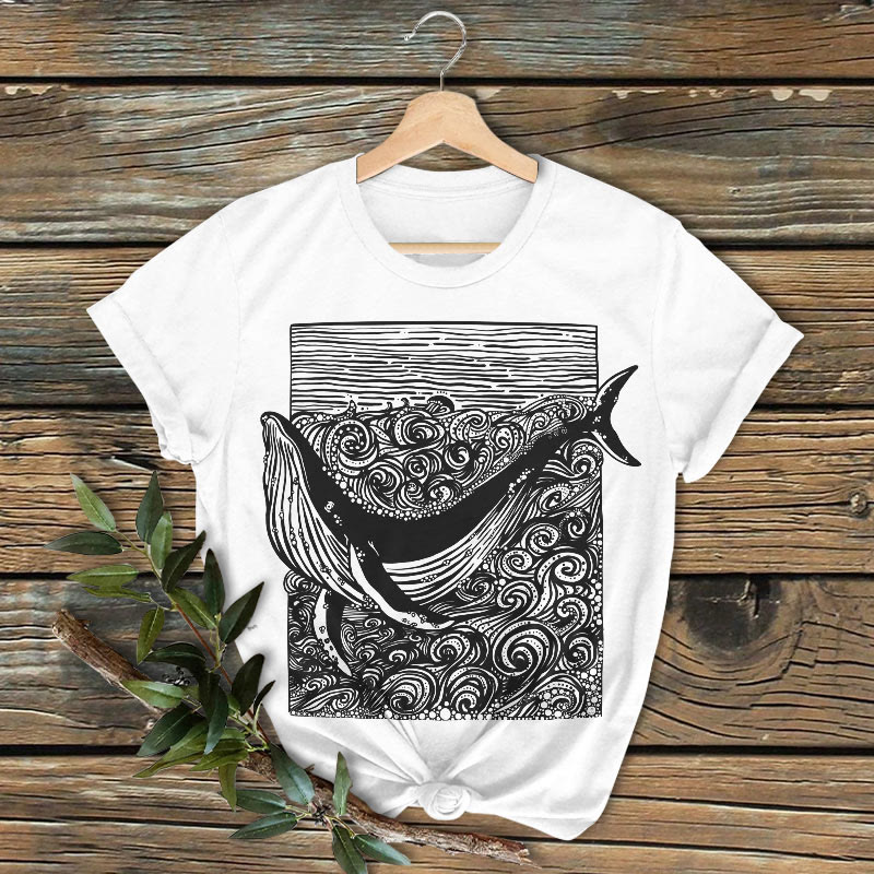 Whale & Waves Japanese Frame Art Print T-shirt