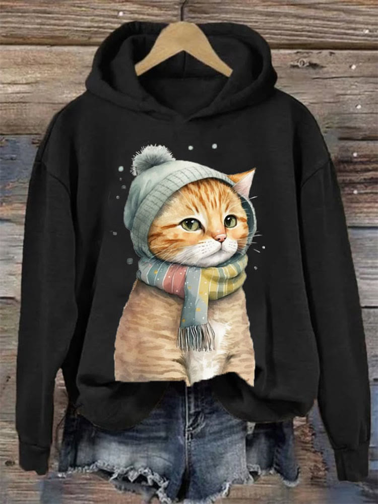Women's Winter Vintage Cat Hoodie