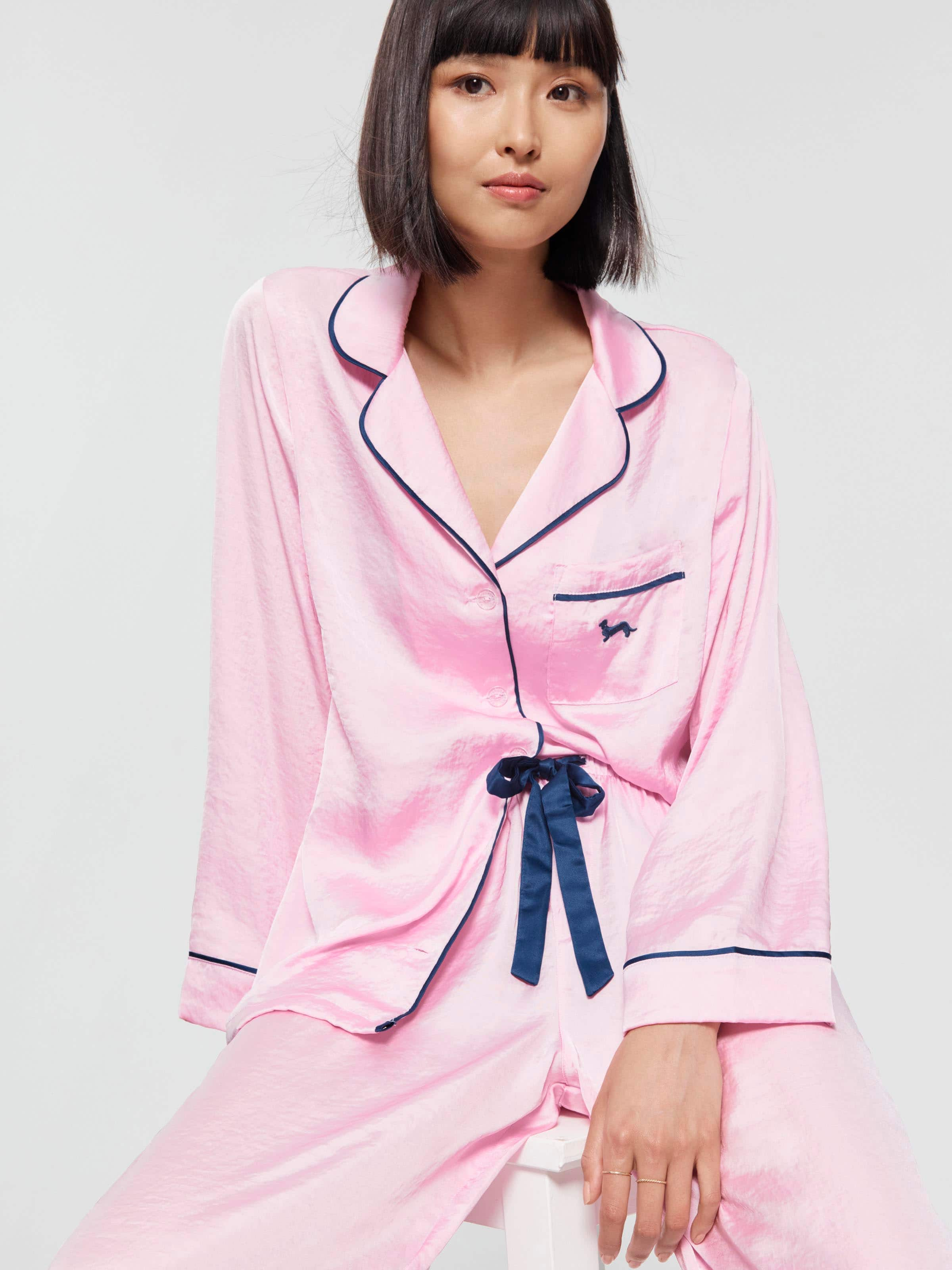 Long Pink Chic Satin Pj Set